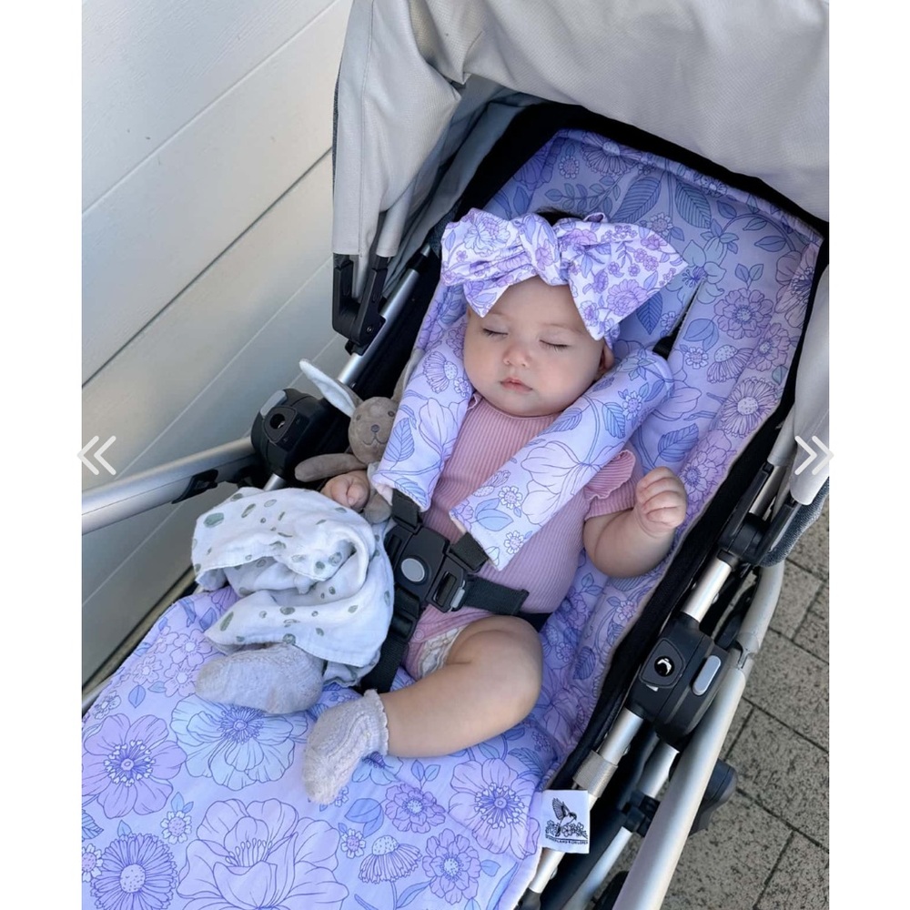 WONDERLAND Lilac Floral Stroller Liner with Matching Bow